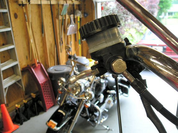 Installing new brake lines on Moto Guzzi 850 GT, 850 GT California, Eldorado, and 850 California Police motorcycles equipped with a disc front brake.