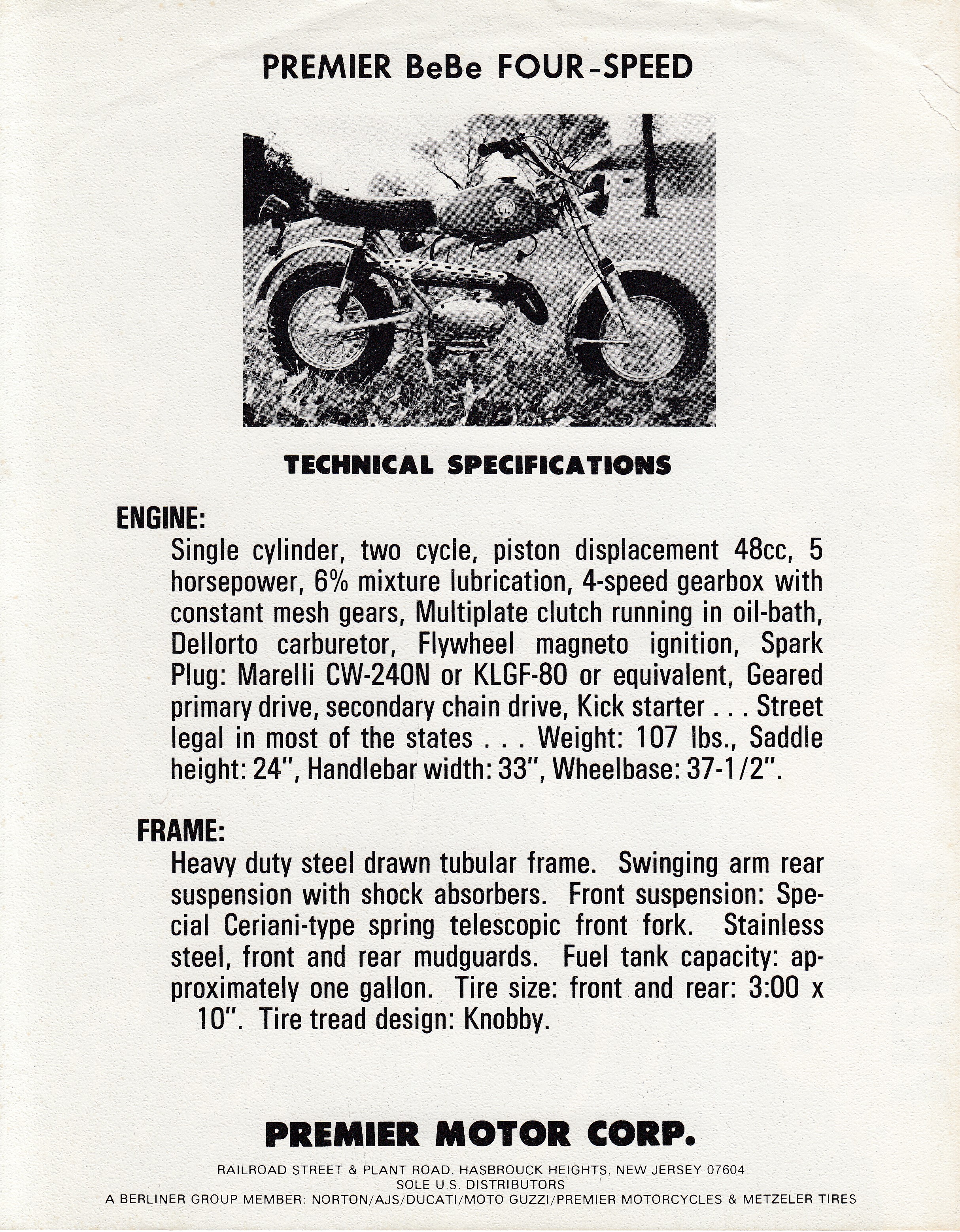 Brochure - Premier Be Be four-speed mini bike