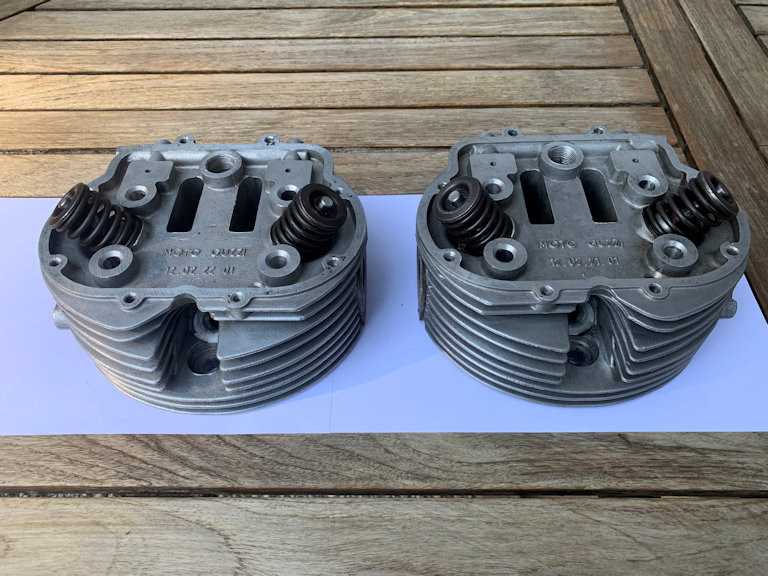 Very rare cylinder heads (MG# 12022101 and MG# 12022201). Applicable to Moto Guzzi V700, V7 Special, Ambassador, 850 GT, 850 GT California, Eldorado, and 850 California Police models.