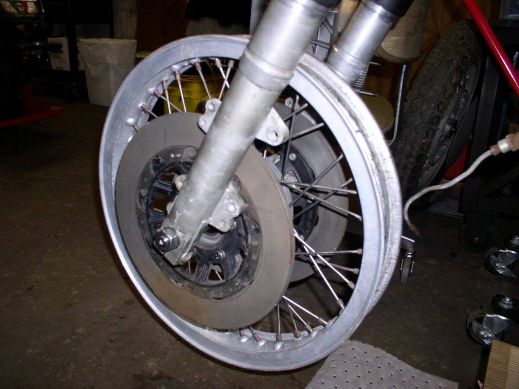 Front wheel assembled with spacers.