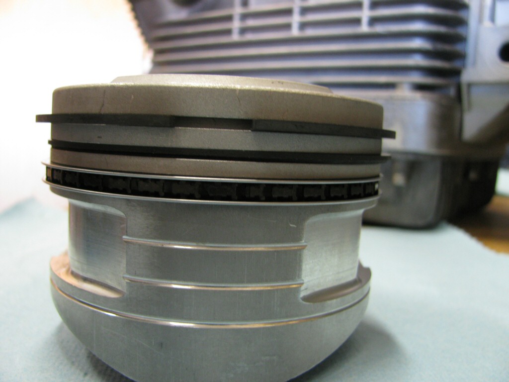 Rings fit to the right piston. This series of photos is intended to show the careful ring gap placement, as per the instructions provided by the piston ring manufacturer (TotalSeal).