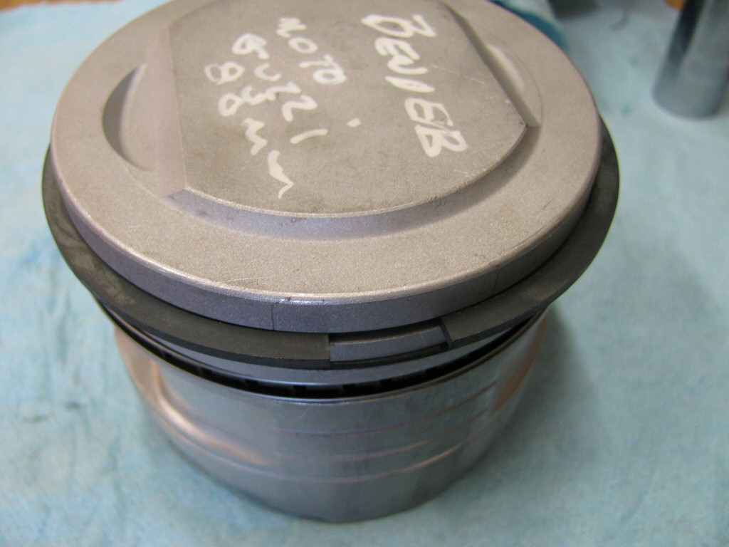 Rings fit to the left piston. This series of photos is intended to show the careful ring gap placement, as per the instructions provided by the piston ring manufacturer (TotalSeal).