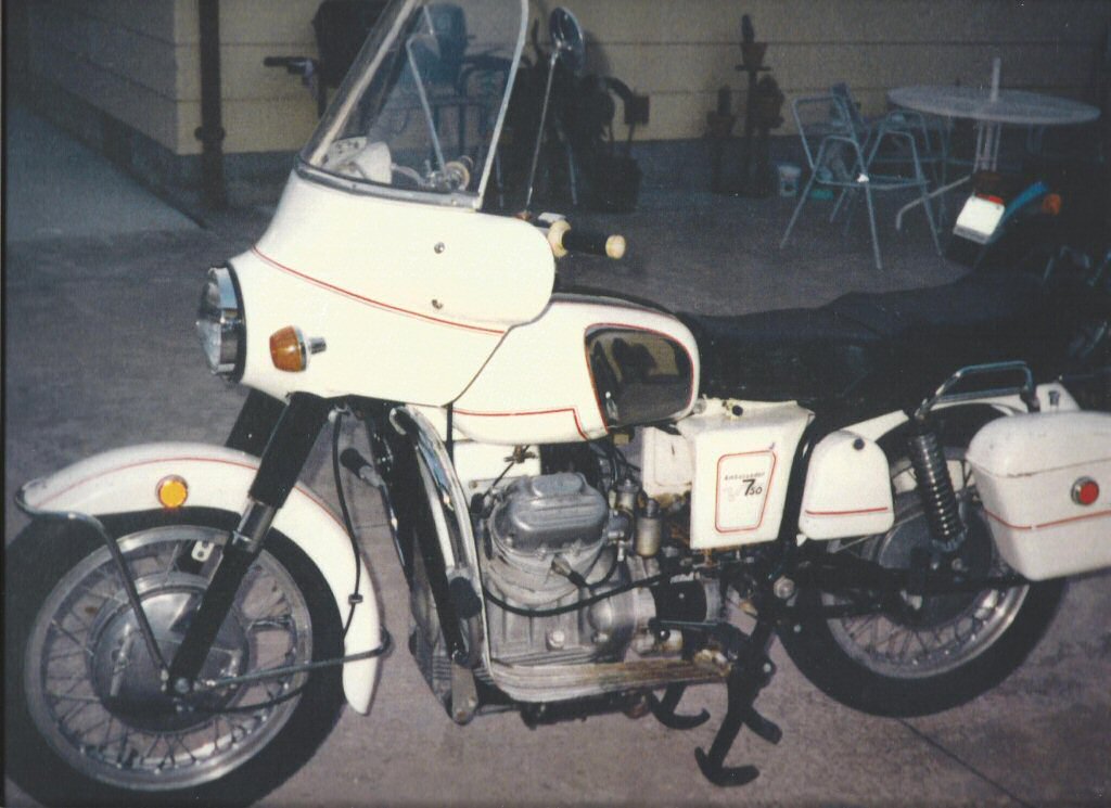 Moto Guzzi polizia fairing mounted to an A-series Ambassador.