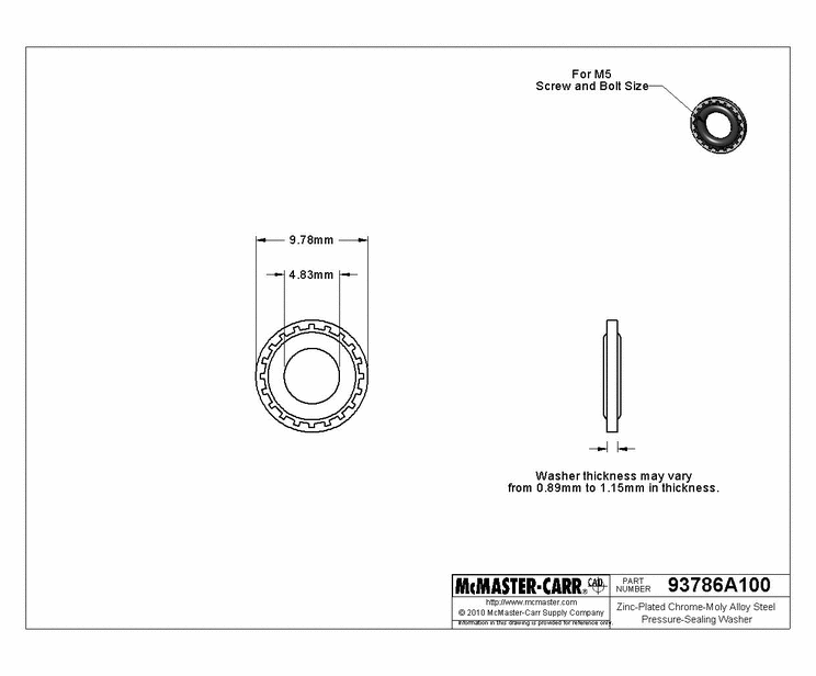 Pressure sealing washer for the fork drain screw (MG# 90714051).