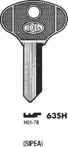 Ilco F91H key blank. Note: The key pattern shown is the keyhole that the key goes into, not the view from the tip of the key.