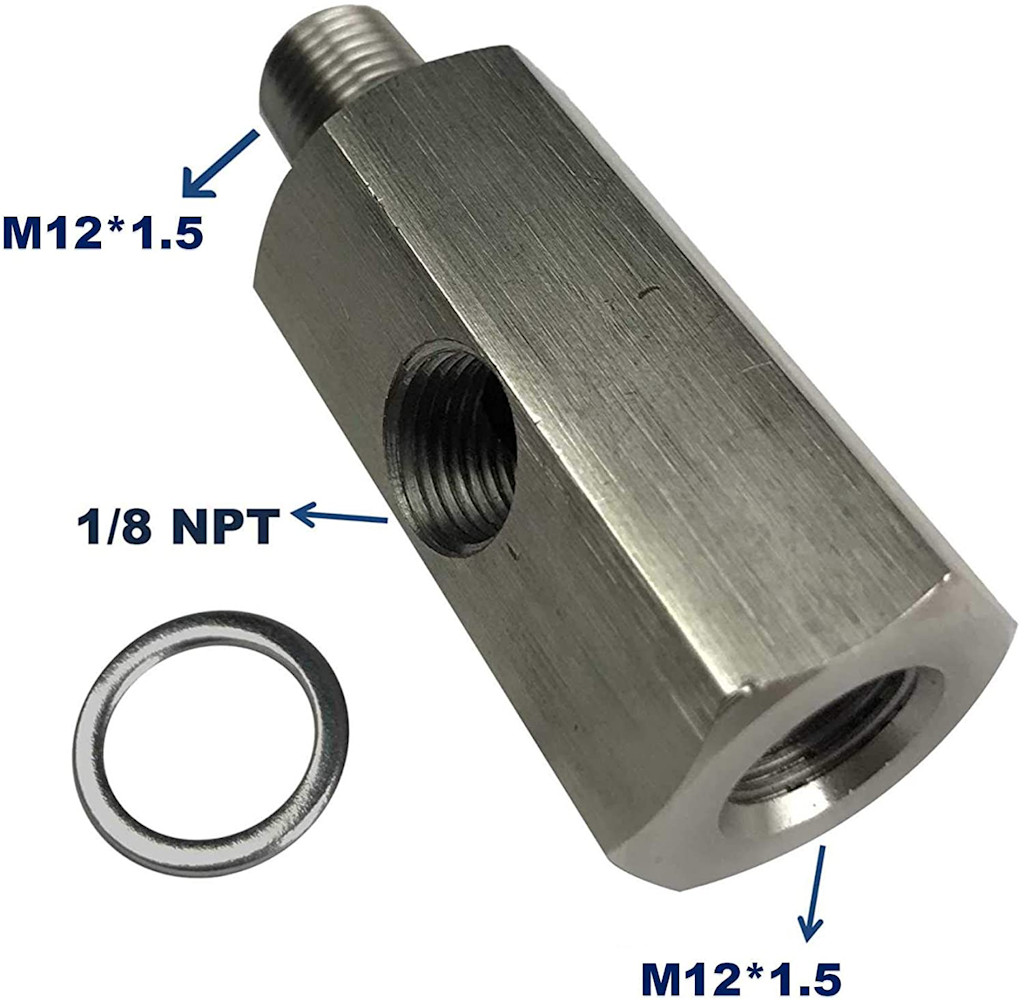 Adapter to fit both the original oil pressure switch as well as the 1⁄8 inch NPT hose for the oil pressure gauge.