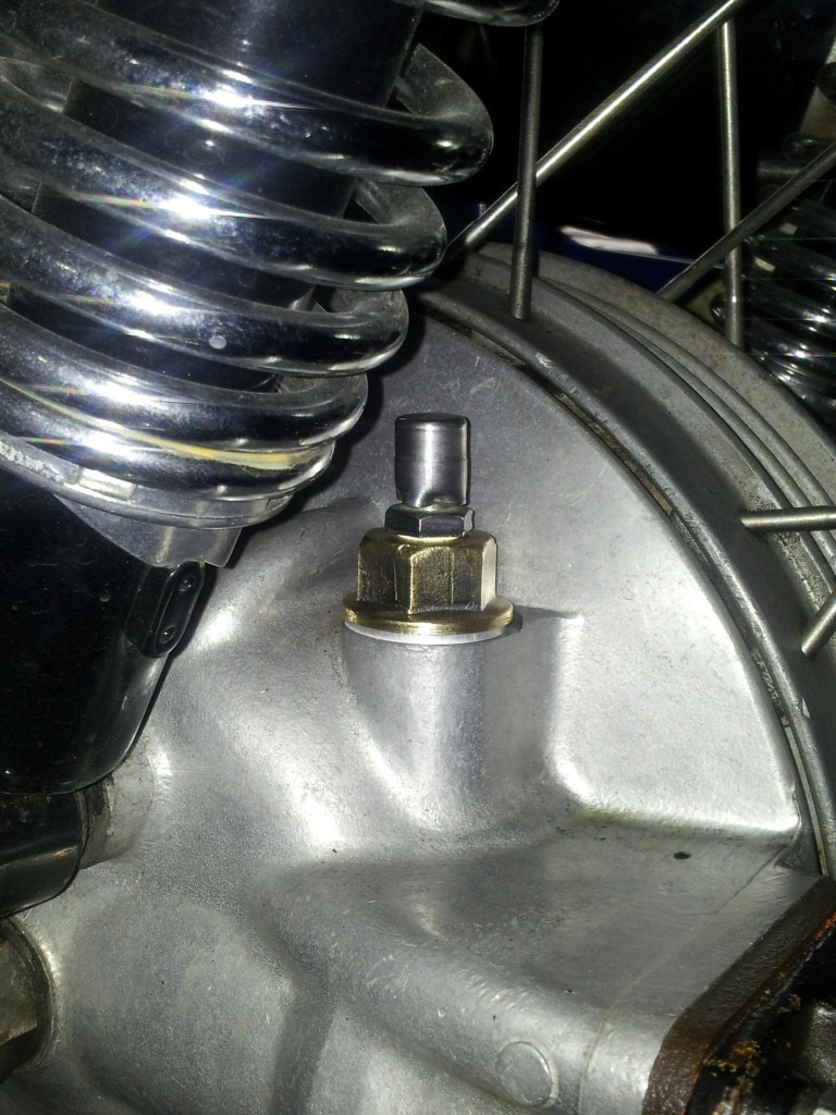 Toyota differential breather fit to a Moto Guzzi rear drive.