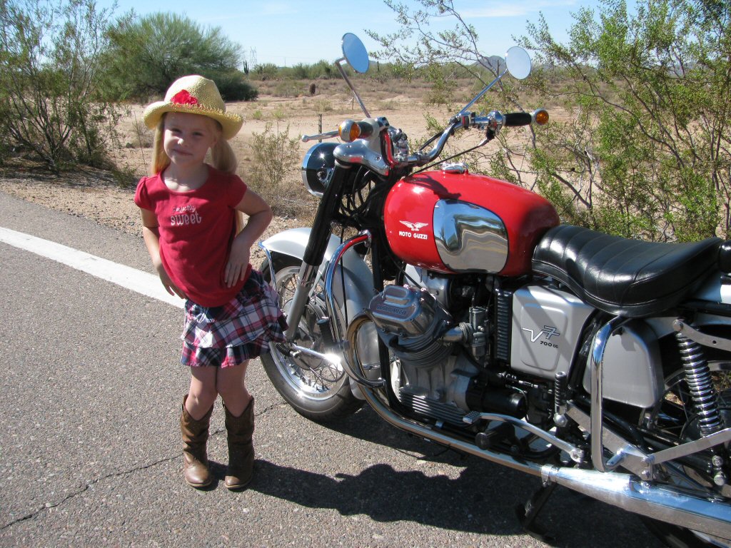 Robert Scharf's Moto Guzzi V700 with Darby Anne Bender.