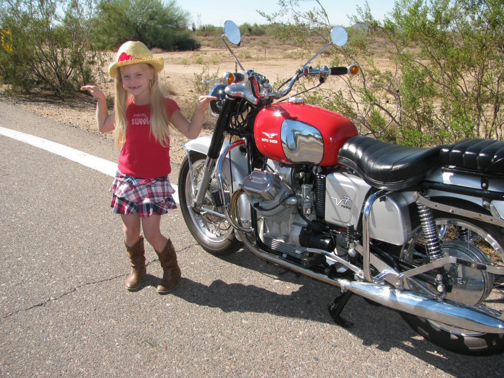 Robert Scharf's Moto Guzzi V700 with Darby Anne Bender.