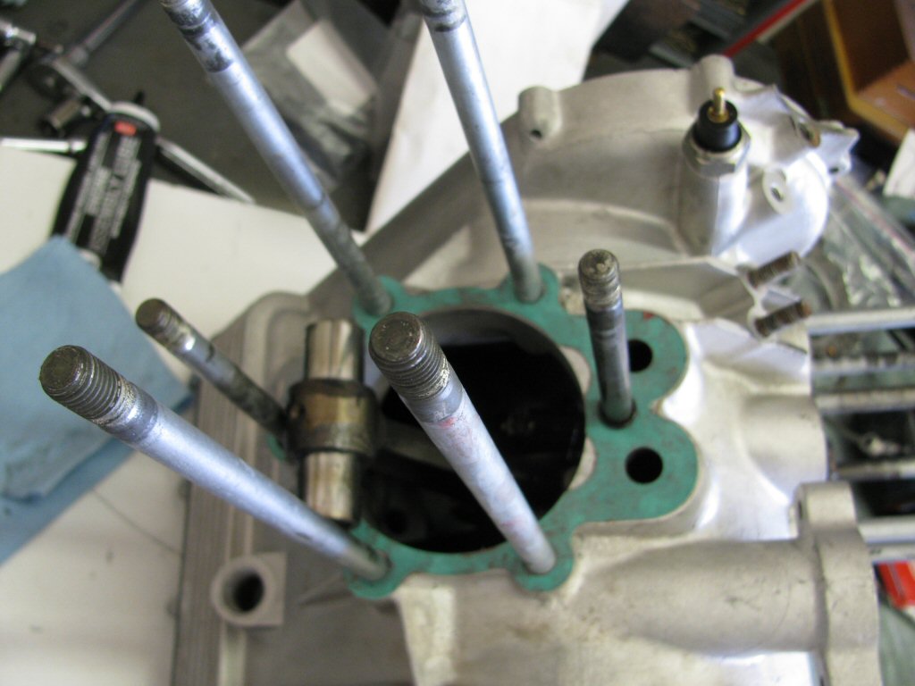 Base gasket in place with cylinder stud O-rings.