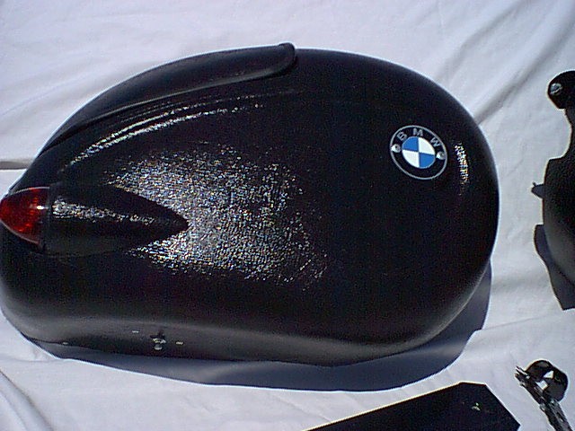 Endoro saddlebags for a BMW. Made by Luxor Marine. Shown here as an example only; shock relief will not fit a Moto Guzzi.