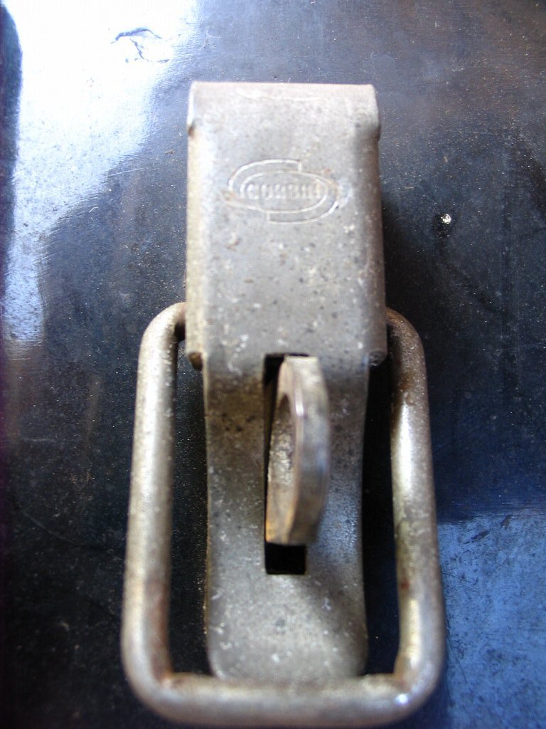 Left saddlebag: Close up of latch with CORBIN logo. LAPD saddlebags as used on Police versions of the Moto Guzzi V700, Ambassador, and Eldorado