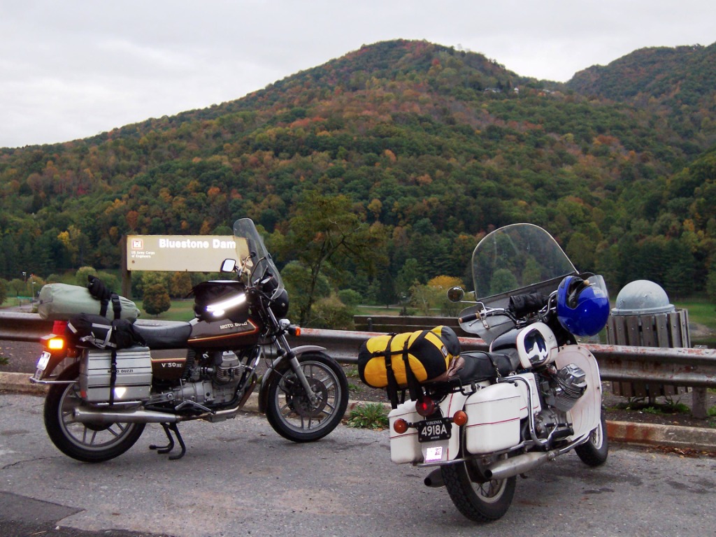 Rob Prins' Moto Guzzi V700 with metal saddlebags.