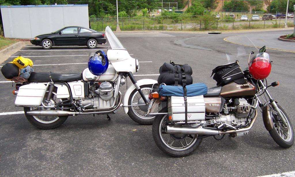 Rob Prins' Moto Guzzi V700 with metal saddlebags.