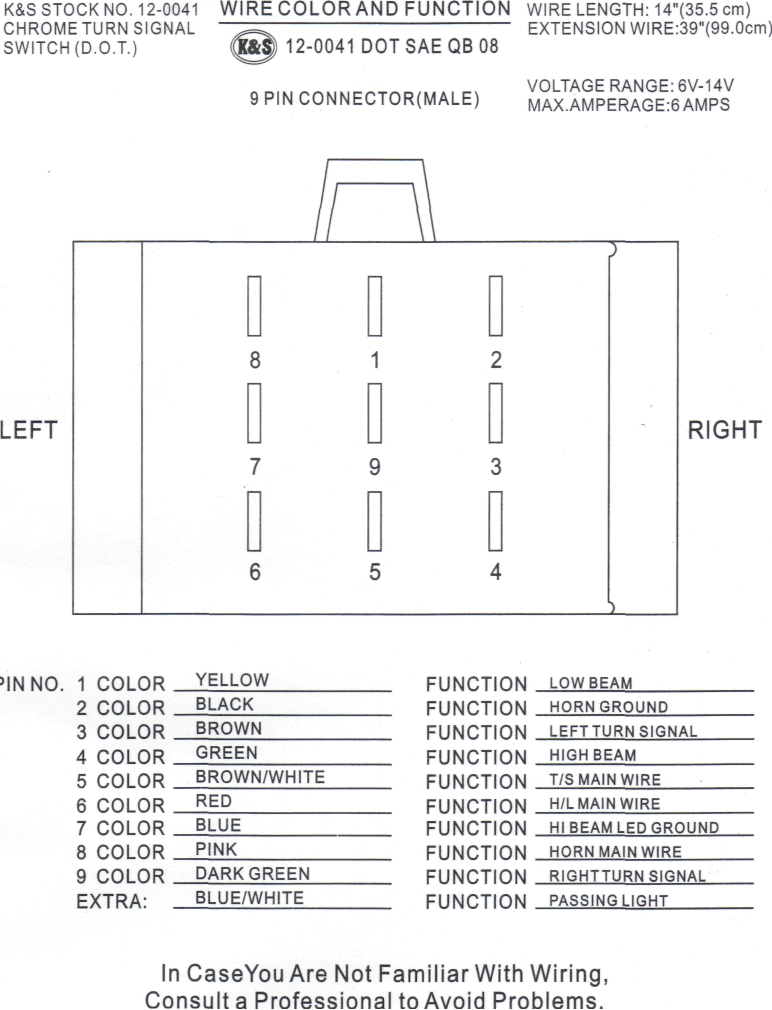 K&S 12-0041 universal handlebar switch: back of card packaged with the switch.