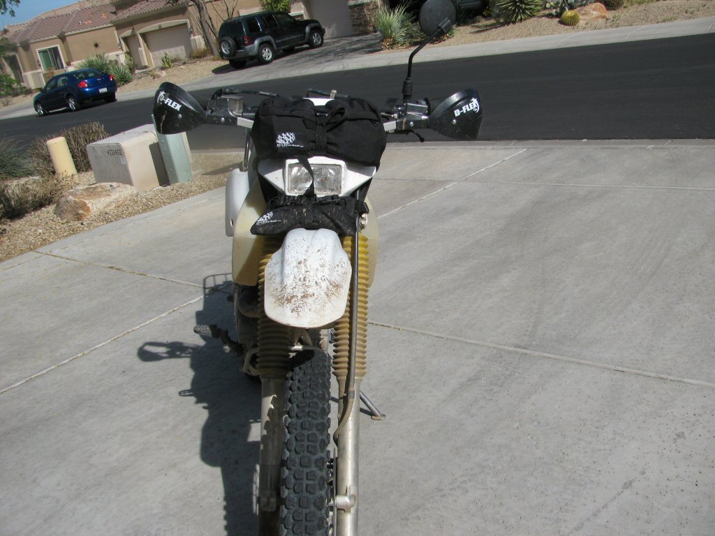 Tusk D-Flex hand guards mounted on a 1993 Suzuki DR350.