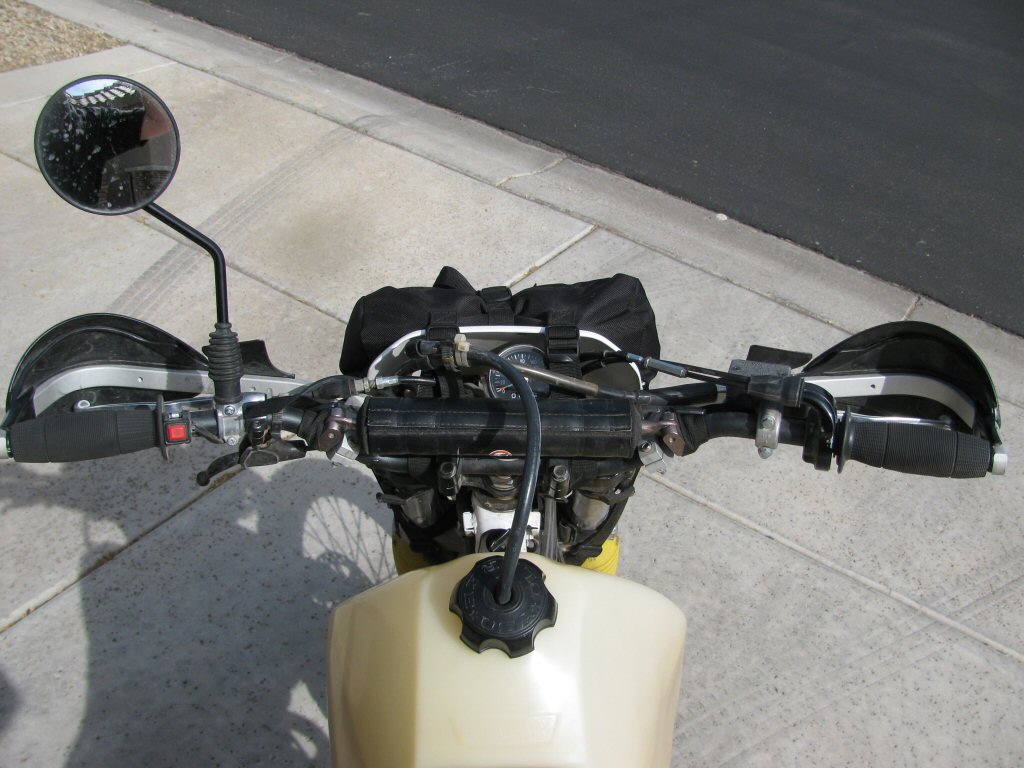 Tusk T-10 Aluminum, CR Mid Bend handlebars mounted on a 1993 Suzuki DR350.