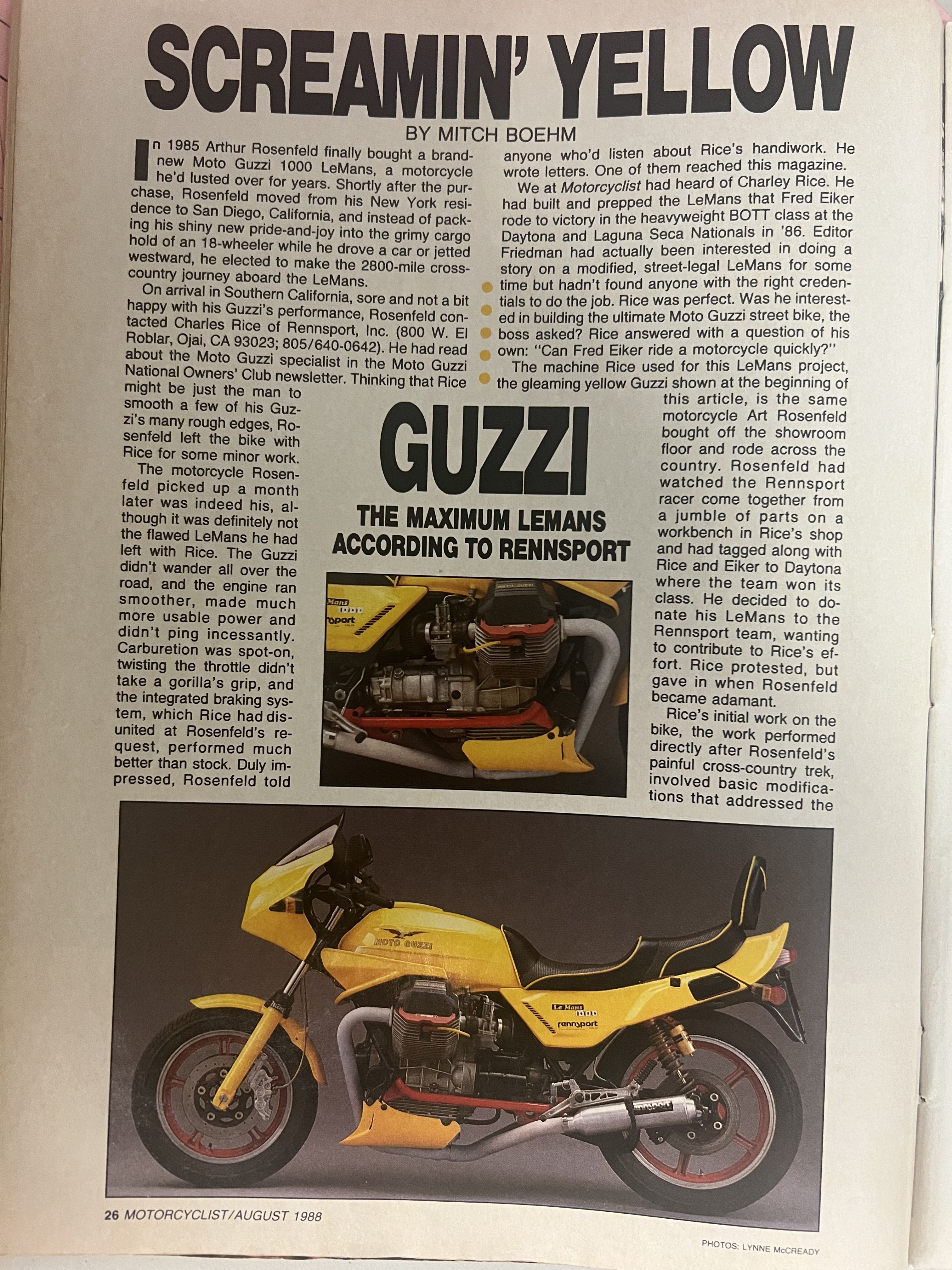 Article - Motorcyclist (1988 August) Screamin' Yellow