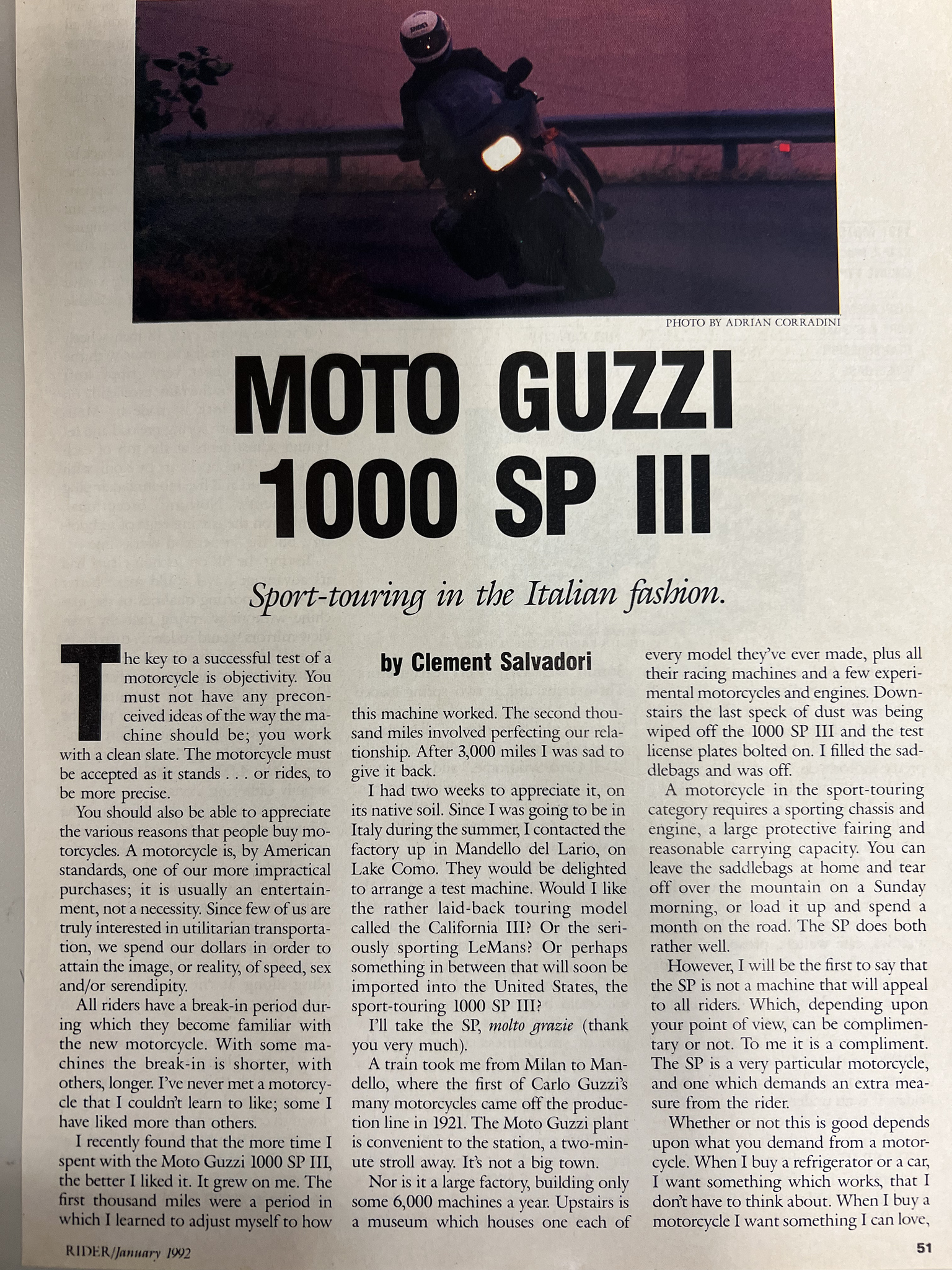 Article - Rider (1992 January) Moto Guzzi 1000 SP III