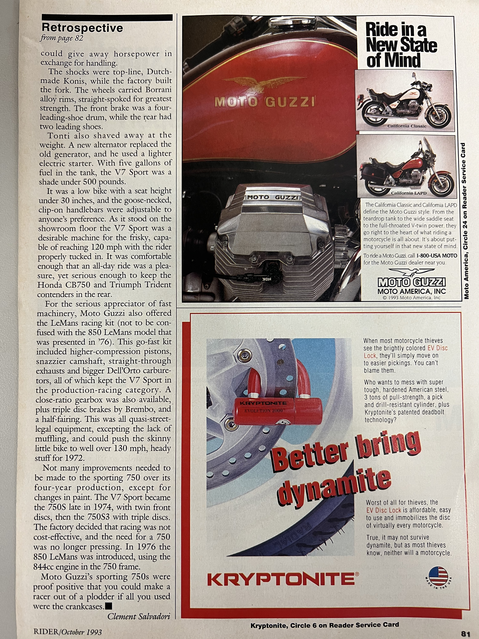 Article - Rider (1993 October) Moto Guzzi V7 Sport