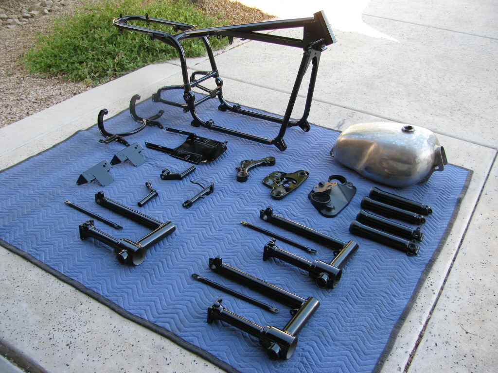 Freshly powder coated parts.